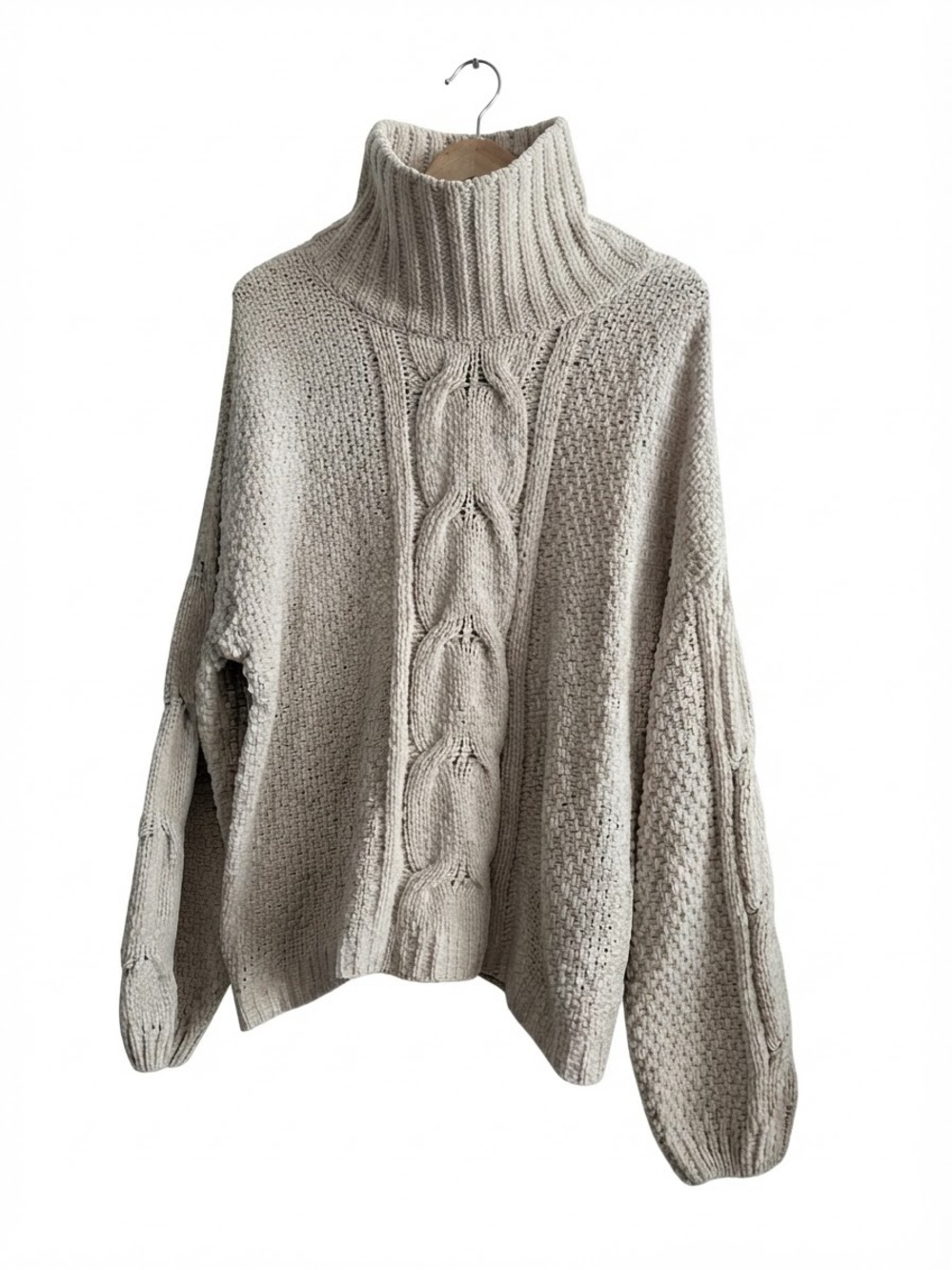 Seven7 Oversized NWT Cable Knit Cowl Neck Pullover Sweater Cabincore Cozy XL